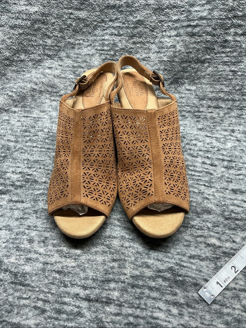 Croft & Barrow Tan Laser-Cut Peep-Toe Slingback Mules